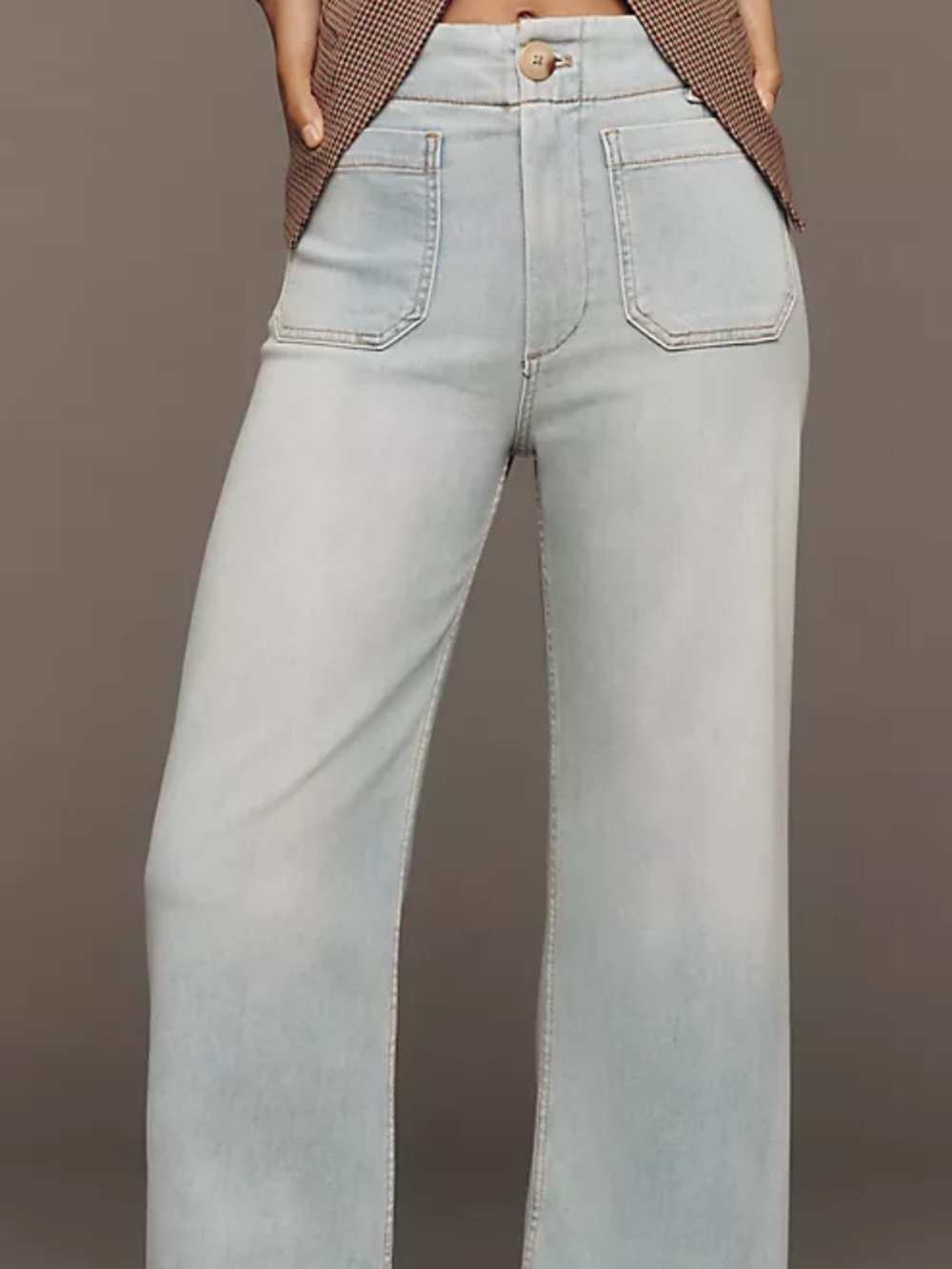 Anthropologie Maeve Colette Light Wash Wide-Leg Cropped Jeans patch rough hem